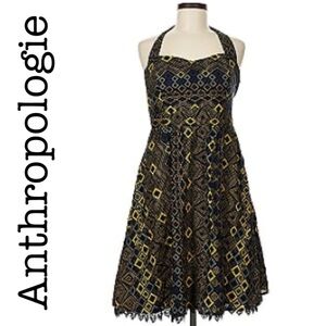 Anthropologie Black and Yellow Geometric Dress Size 10